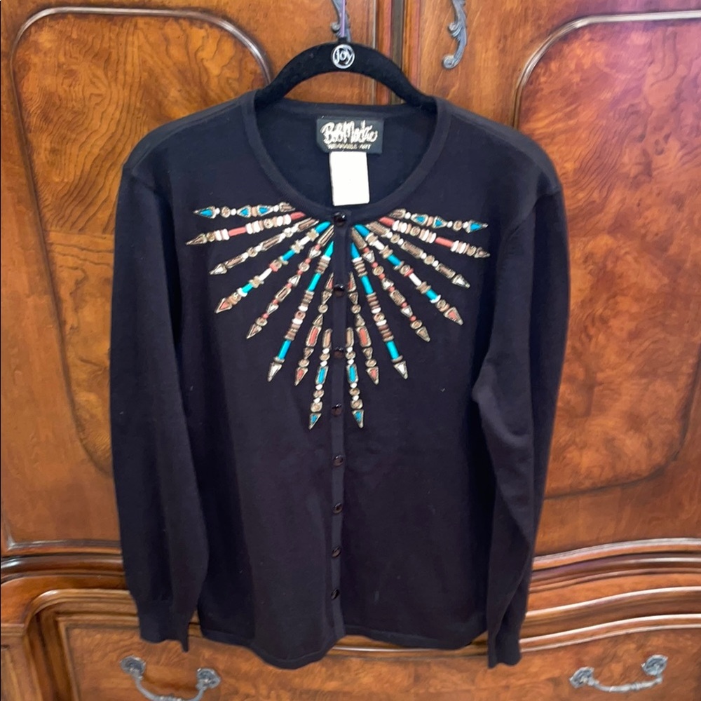 Women’s Black Medium Bob Mackie Wearable Art Cardigan